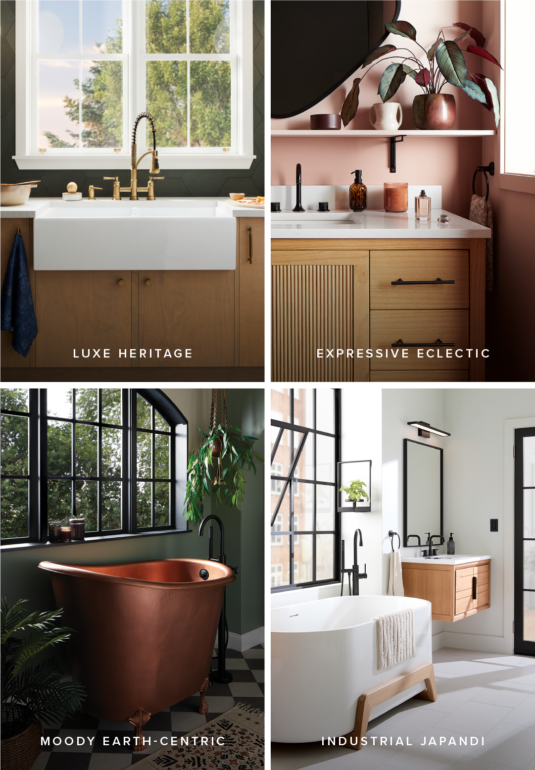 Modern heritage kitchen, expressive eclectic bathroom, moody earth-centric bathroom, industrial japandi bathroom