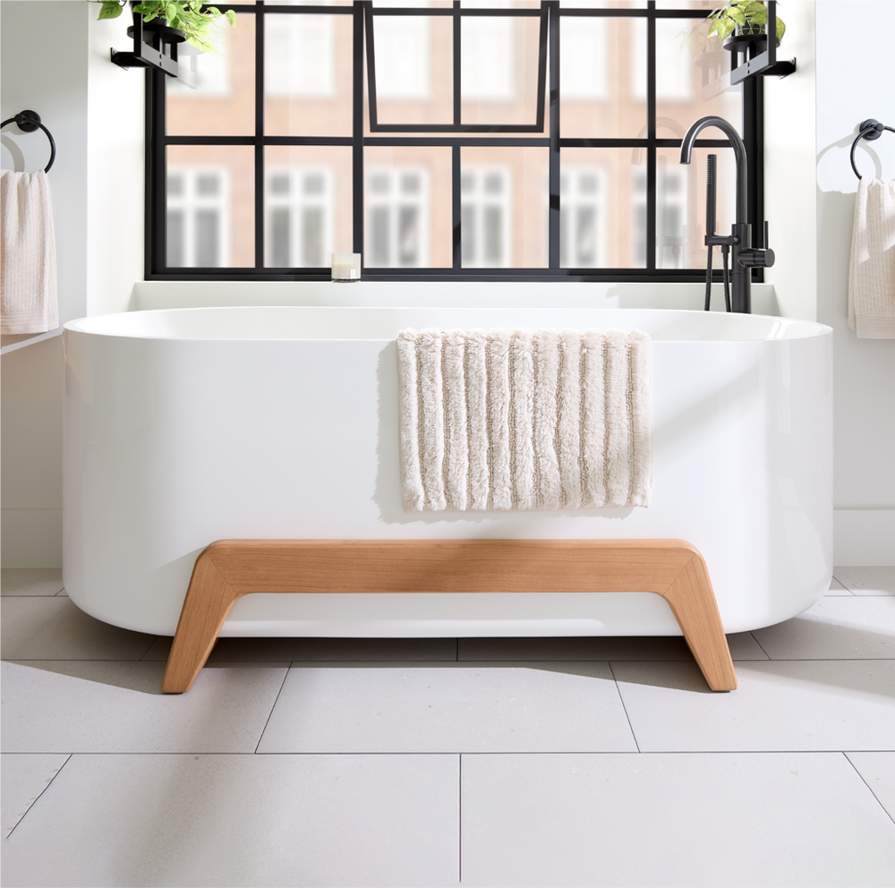 67" Conroy Acrylic Freestanding Tub with Wood Stand - Natural Teak