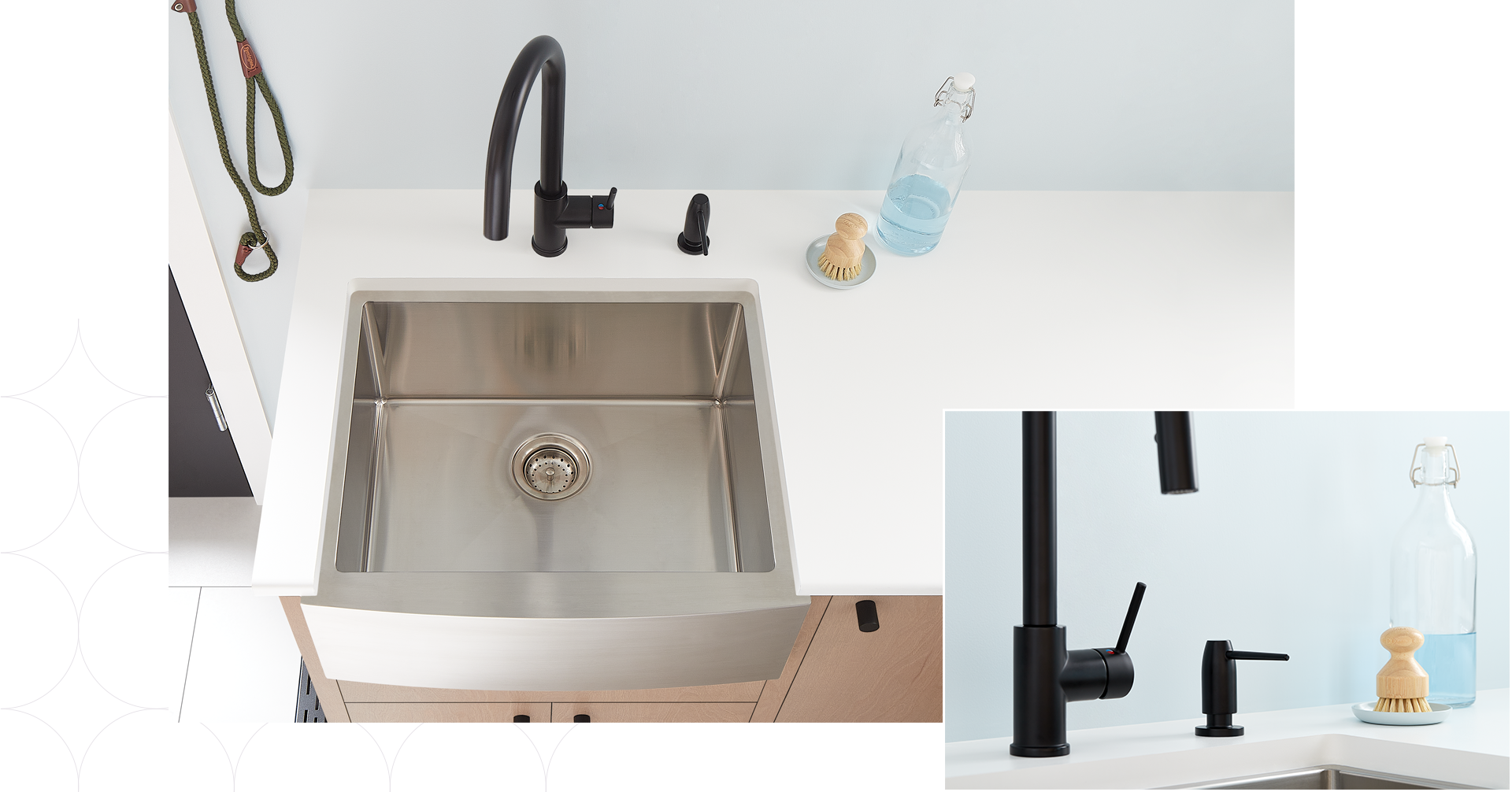 Ravenel Pull-Down Kitchen Faucet, Contemporary Soap or Lotion Dispenser Matte Black, 24" Fournier Stainless Steel Farmhouse Sink