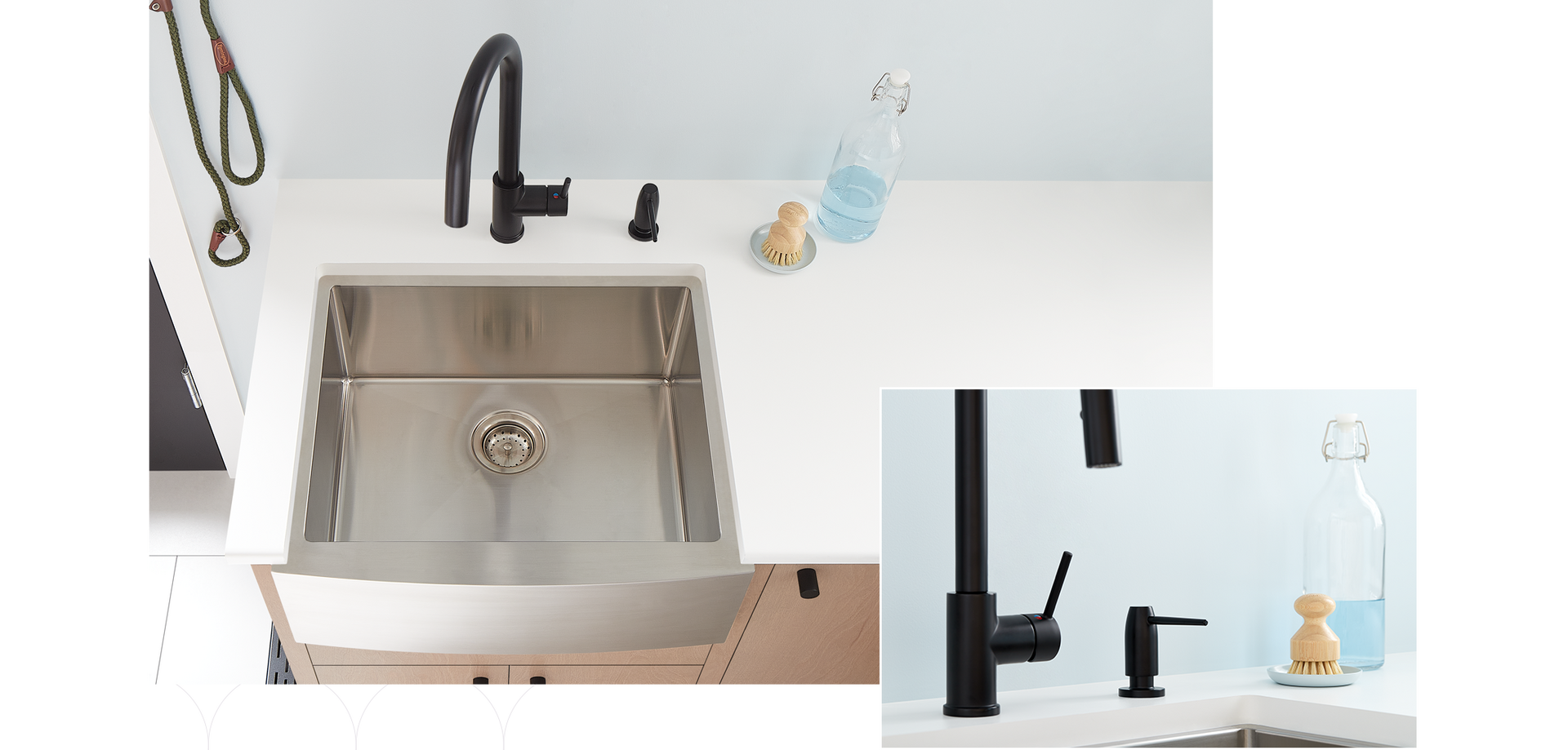 Ravenel Pull-Down Kitchen Faucet, Contemporary Soap or Lotion Dispenser Matte Black, 24" Fournier Stainless Steel Farmhouse Sink