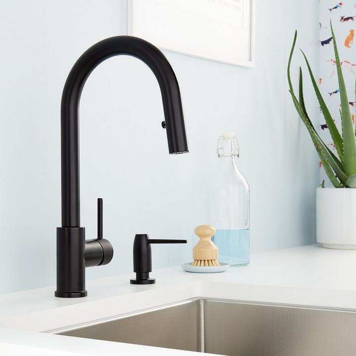 Ravenel Pull-Down Kitchen Faucet, Contemporary Soap or Lotion Dispenser Matte Black
