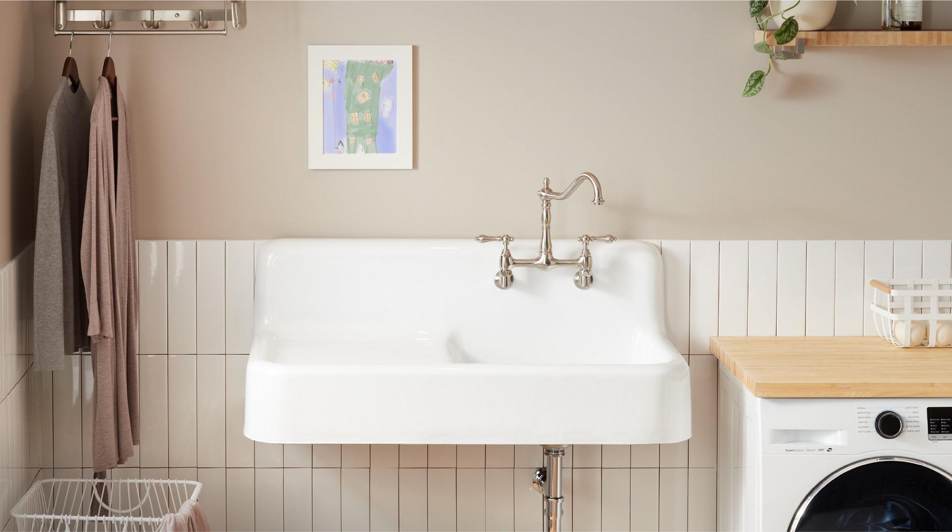 Cast Iron Wall-Hung Kitchen Sink With Drainboard
