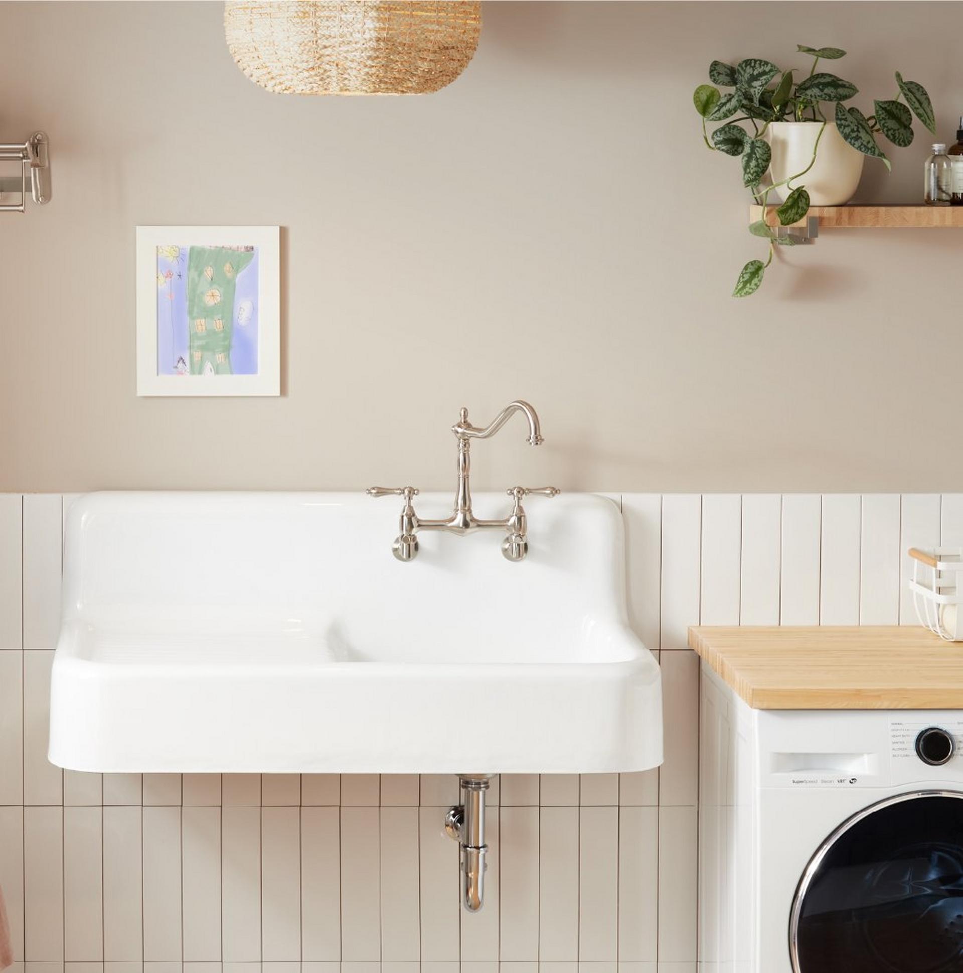 Cast Iron Wall-Hung Kitchen Sink With Drainboard