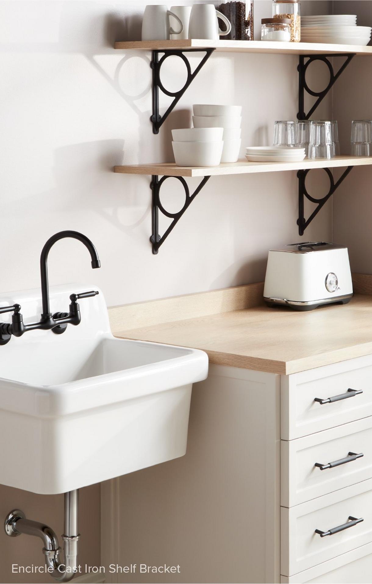 Encircle Cast Iron Shelf Bracket - Black Powder Coat

