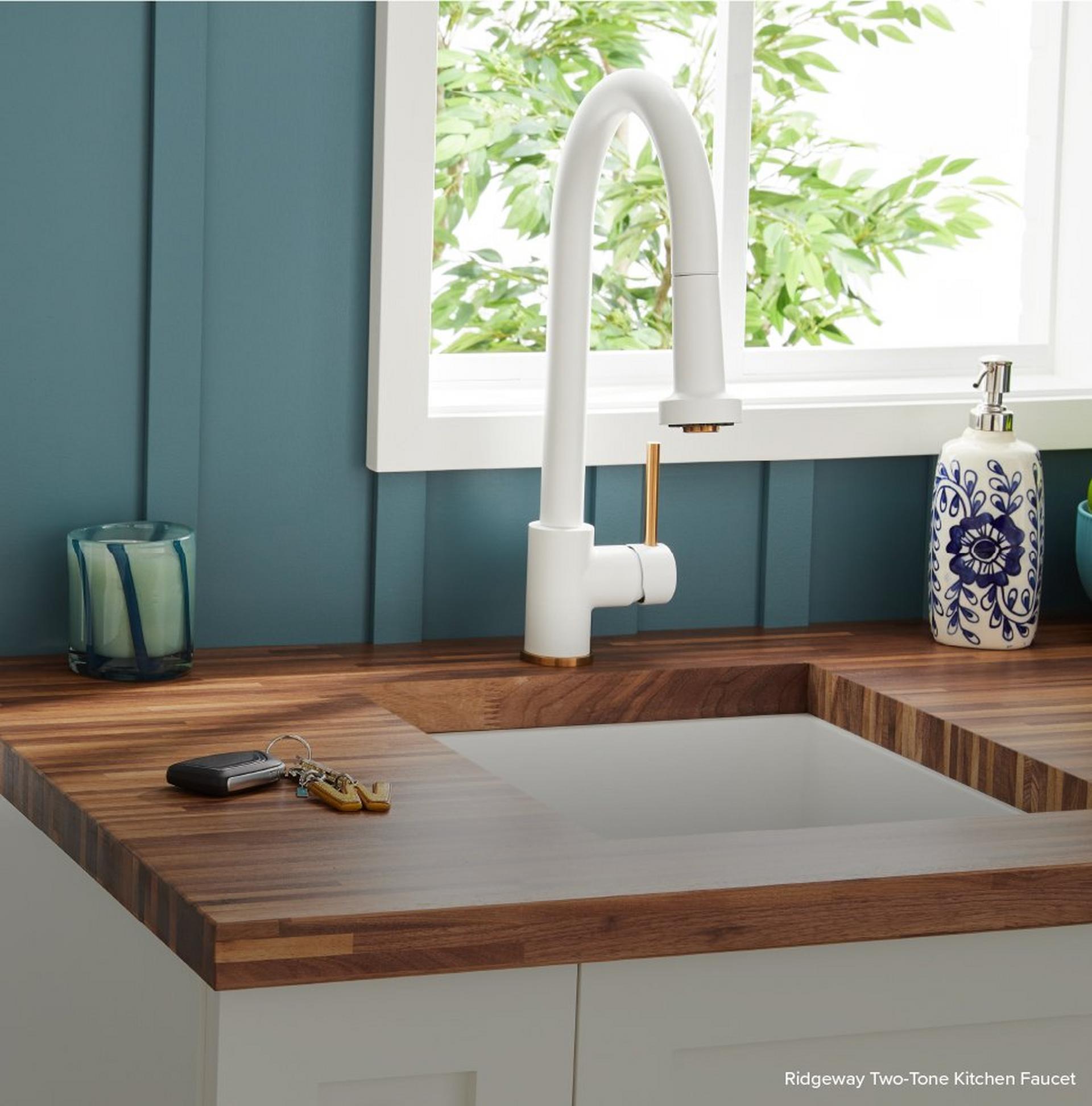 Ridgeway Pull-Down Two-Tone Kitchen Faucet - Matte White/Brushed Gold
