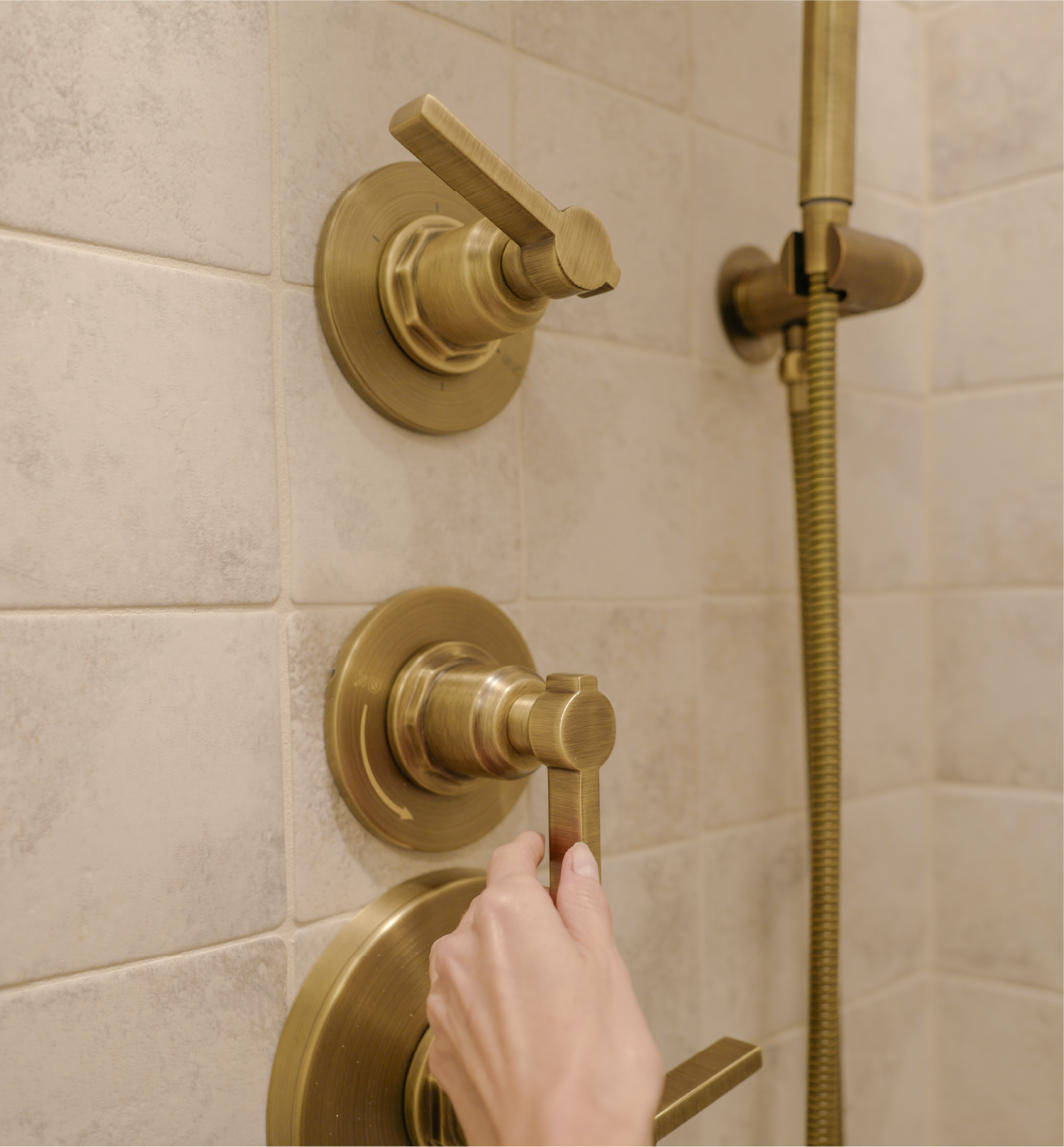 Greyfield Thermostatic Shower System with Hand Shower - Aged Brass