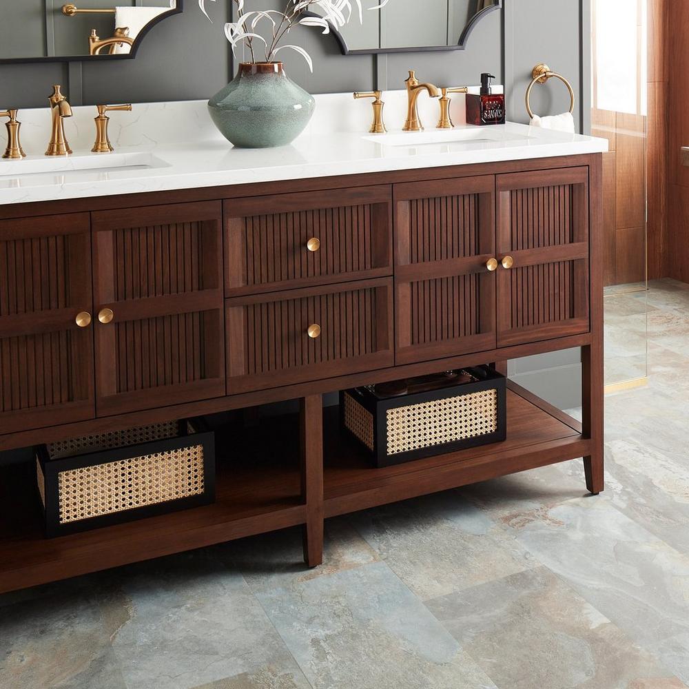 60" Nikolai Vanity with Outlets - Rect Undermount Sinks - Winterland Walnut