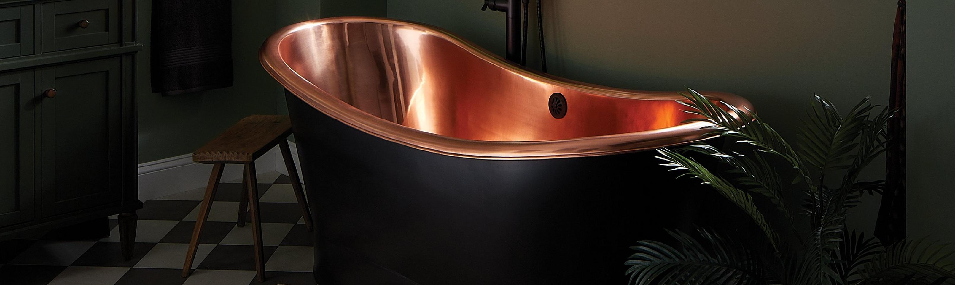 Thaine Copper Double-Slipper Pedestal Soaking Tub - Antique Black