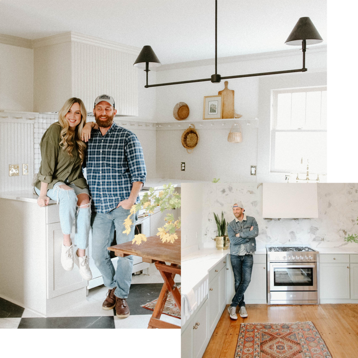 Adam and Jessica Miller from Old House Adam in a kitchen featuring the Rodino Solid Brass Round Cabinet Knob in Antique Brass