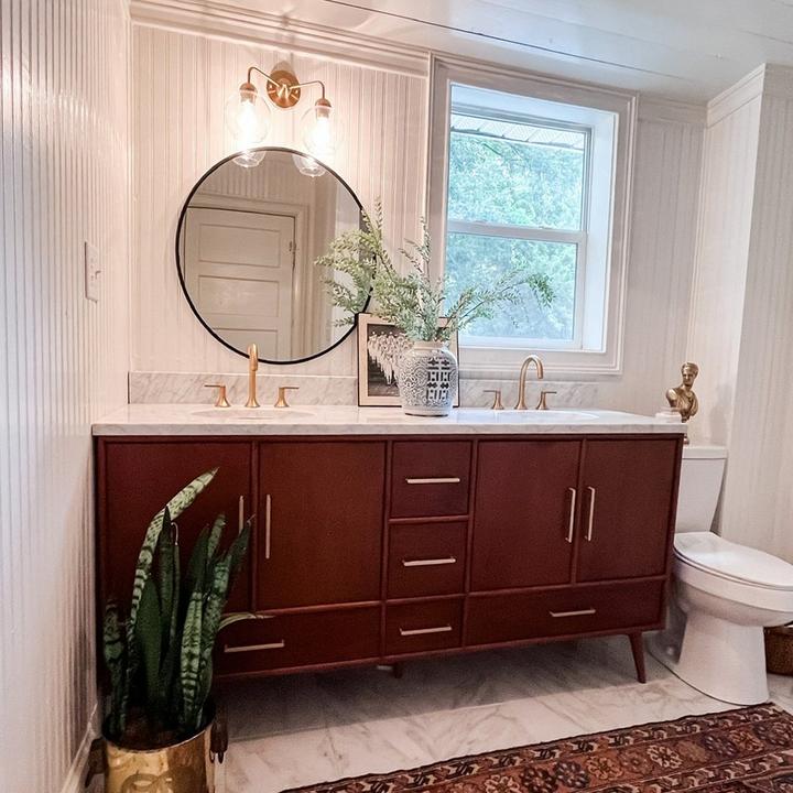 60" Novak Vanity, Lentz Widespread Bathroom Faucet in Brushed Gold