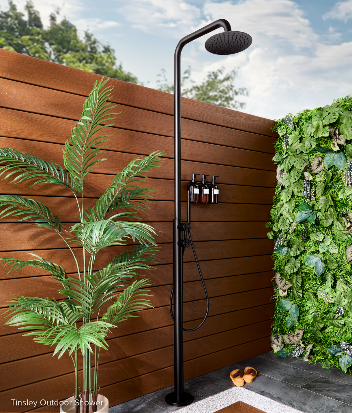 Tinsley Freestanding Outdoor Shower Panel With Hand Shower - Matte Black for outdoor shower for pool