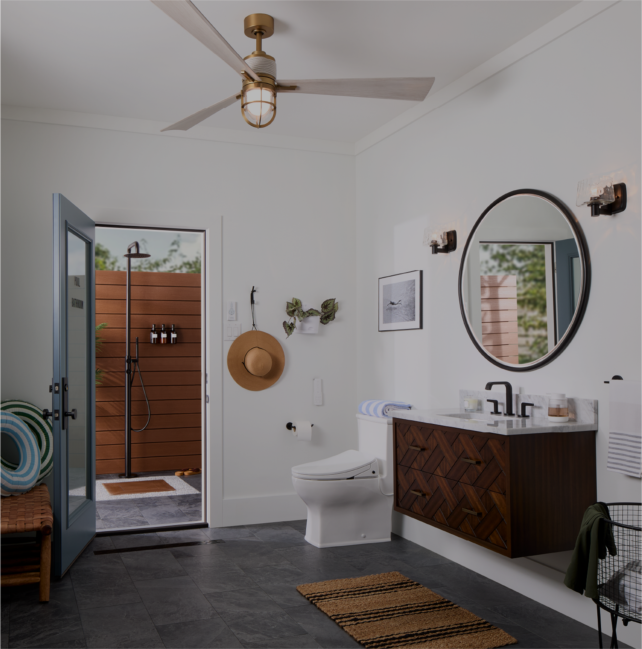 Brownstone Boys Bathroom - Cierra Console Sink, Marceau Bathroom Collection in Polished Nickel, Luxury Mahogany Toilet Seat