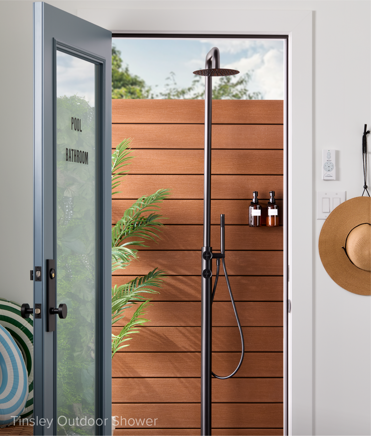 Tinsley Freestanding Outdoor Shower Panel With Hand Shower - Matte Black for outdoor shower buying guide
