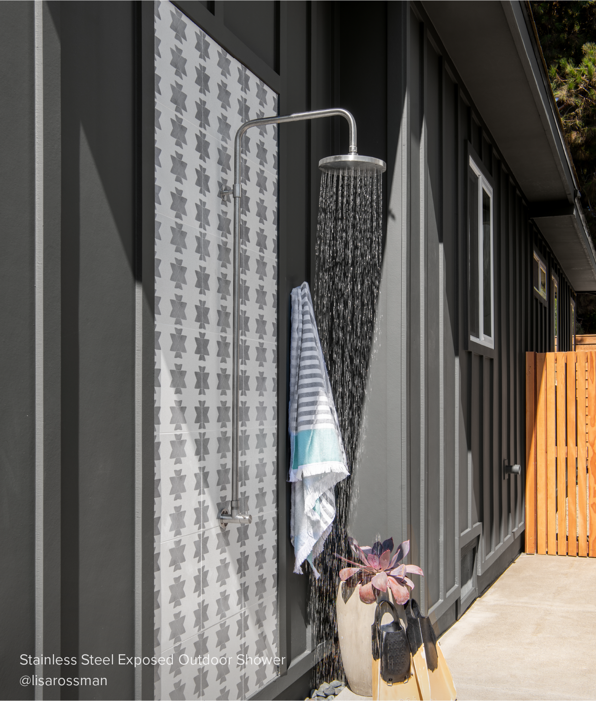Stainless Steel Pull Chain Wall-Mount Outdoor Shower
