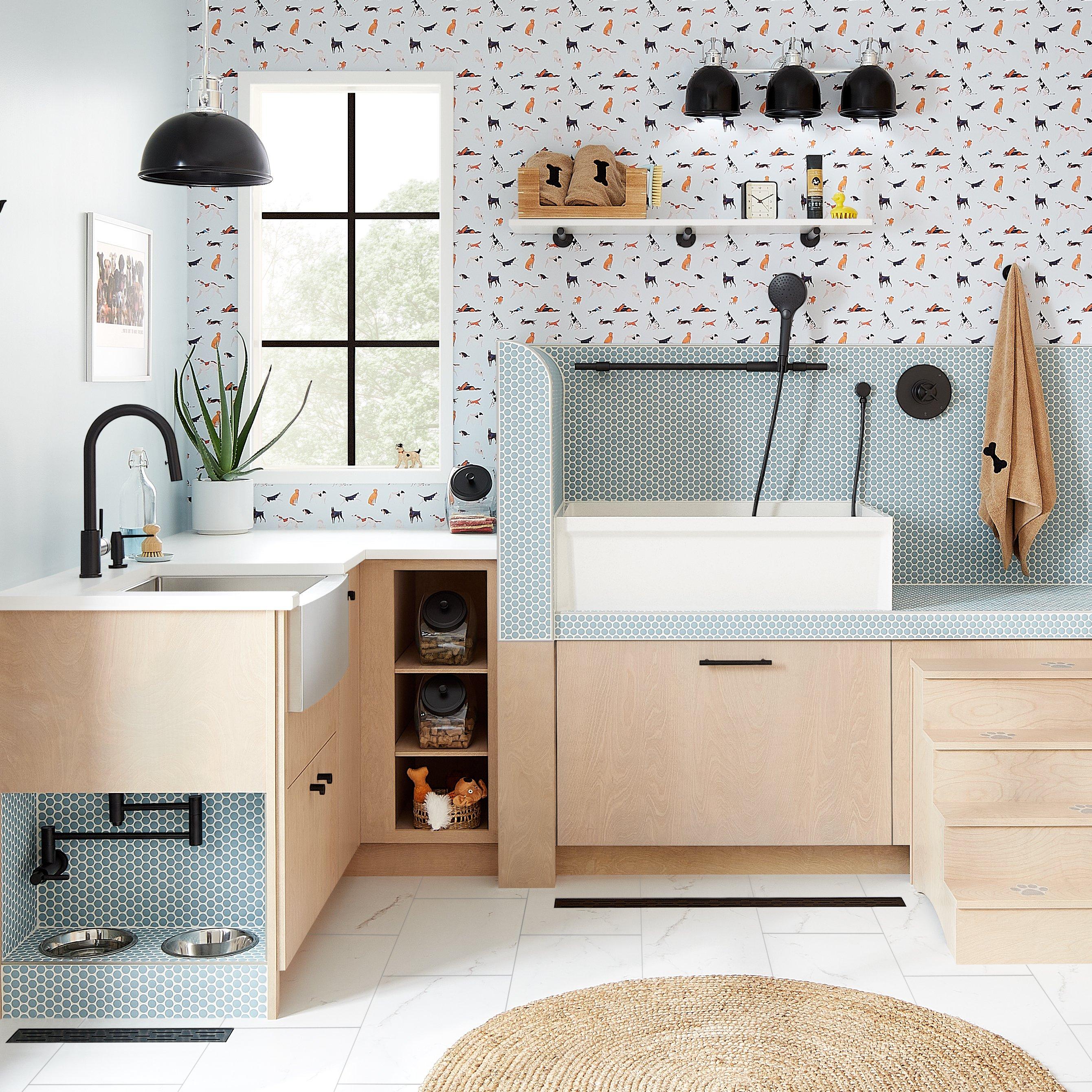 Black Campaign Style Dual Washstand with Polished Brass Hardware