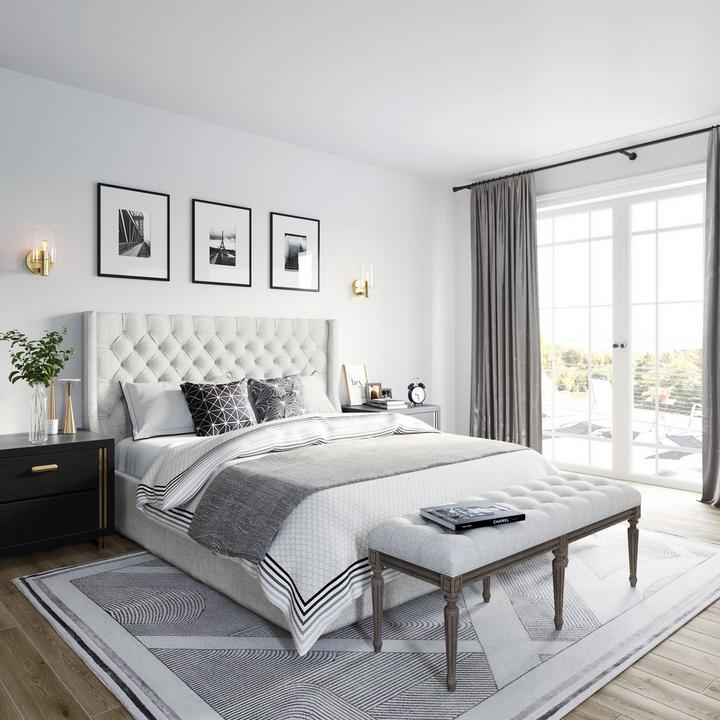 Bedroom with Andreo Single Light Wall Sconce in Aged Brass