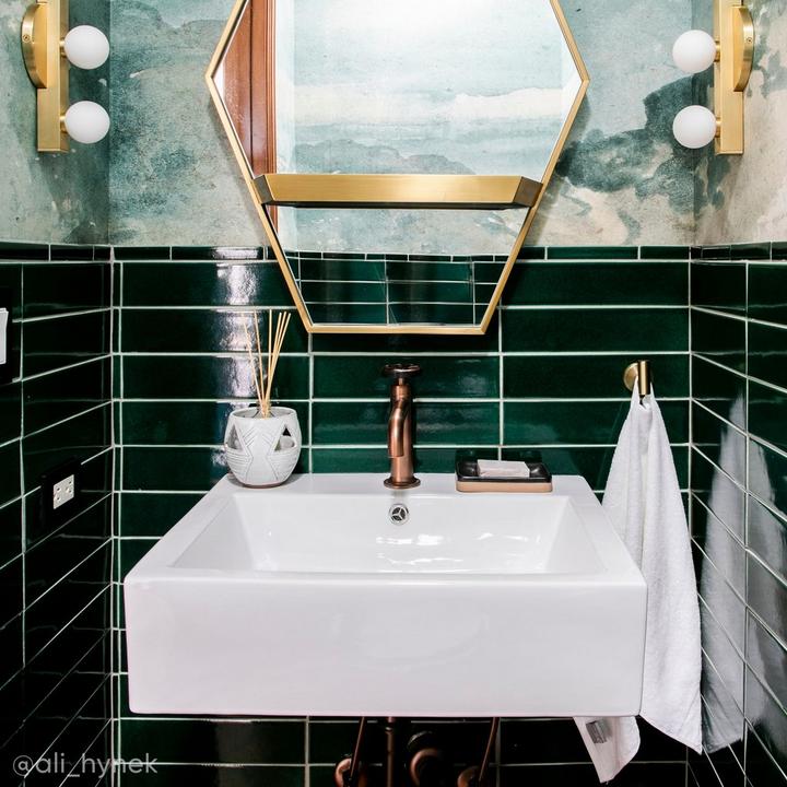 Powder room design by Ali Hynek with the Bathroom Trim Kit for Copper Pipe in Oil Rubbed Bronze