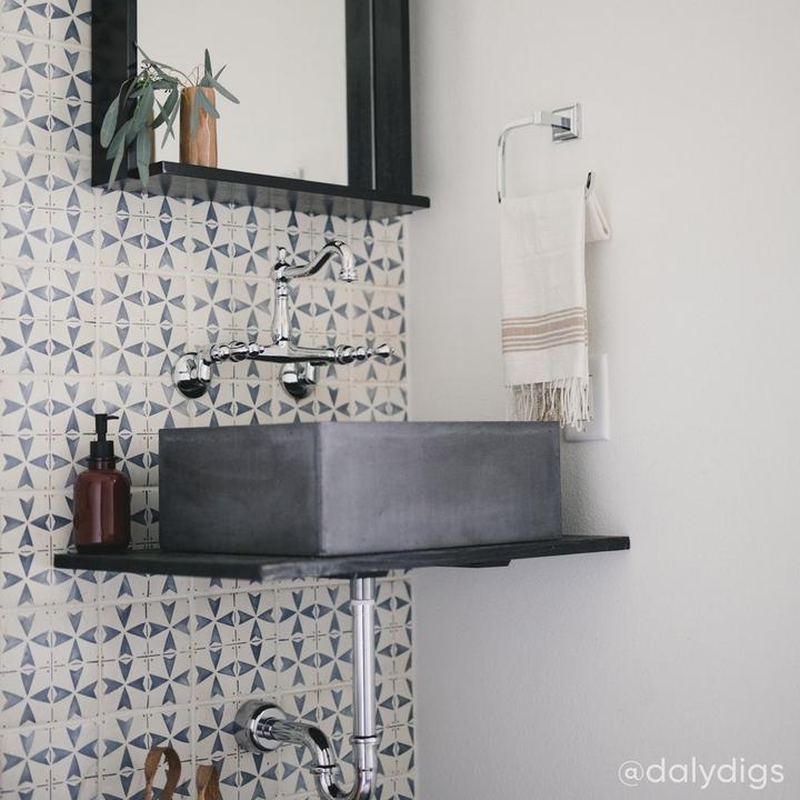 powder room design by Becky Daly with the Aaliyah Towel Ring in Chrome