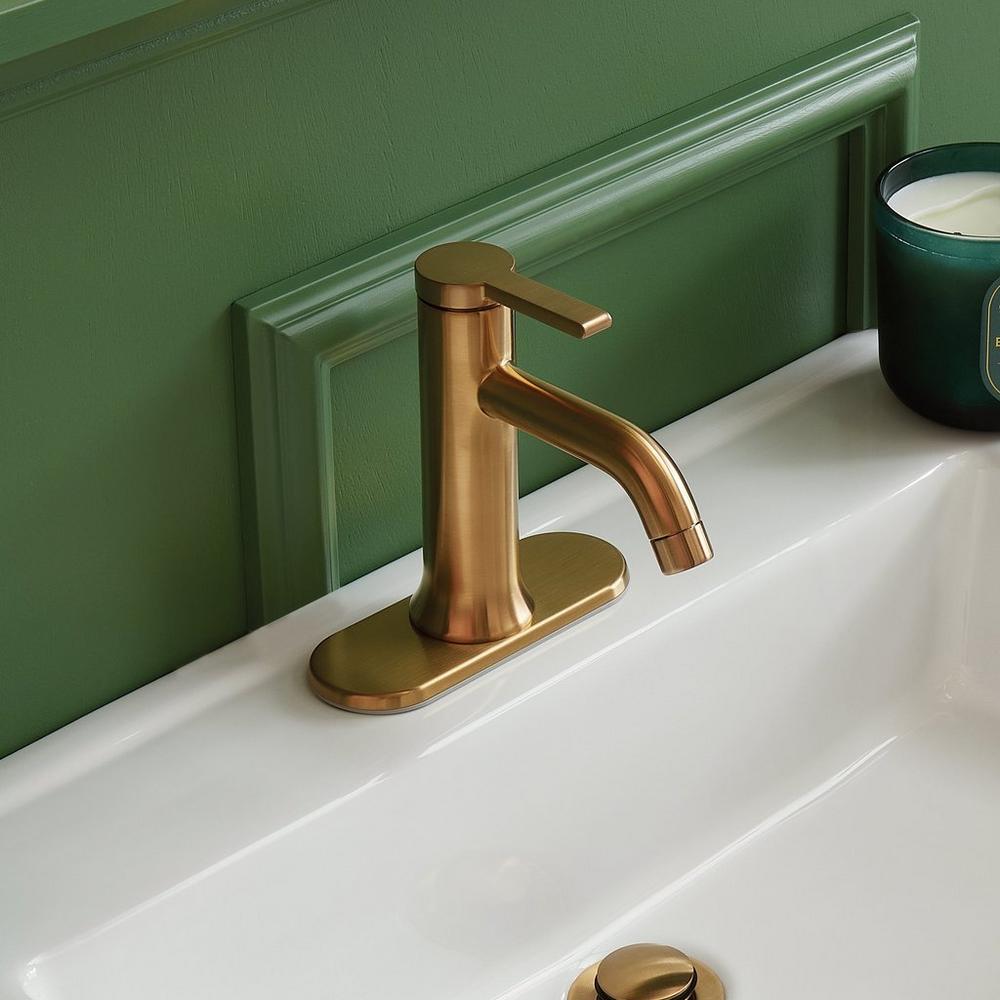 Lentz Single-Hole Bathroom Faucet in Brushed Gold