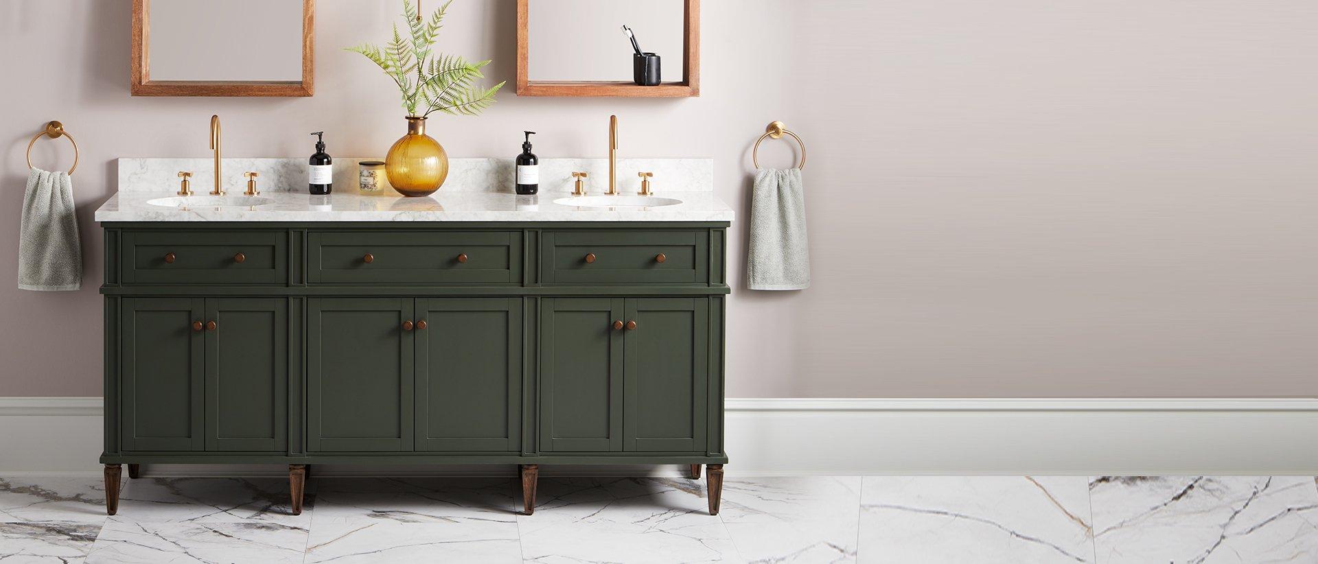 72" Elmdale Vanity with Rectangle Undermount Sinks in Dark Olive Green