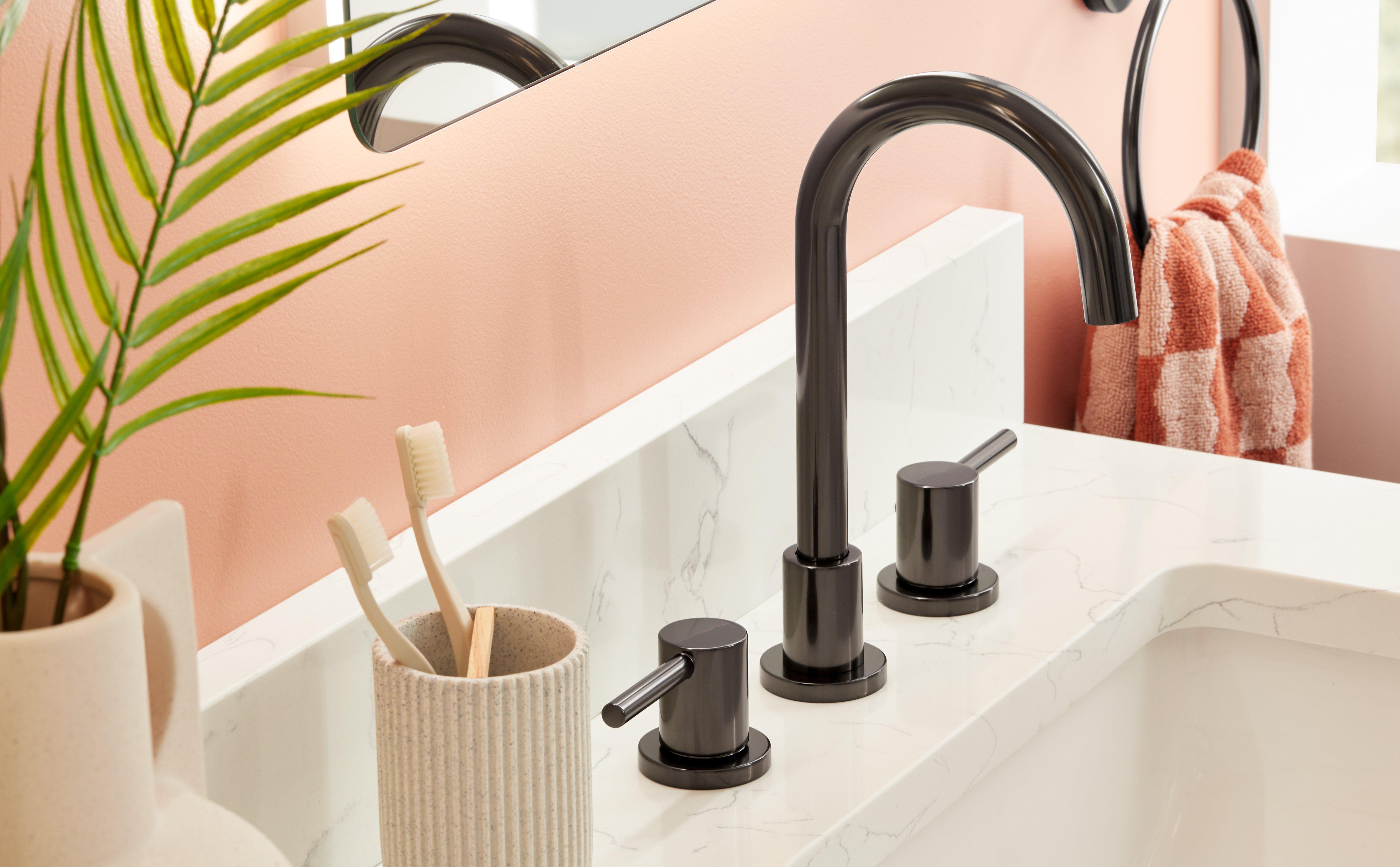 Lexia Widespread Bathroom Faucet and Towel Ring in Gunmetal