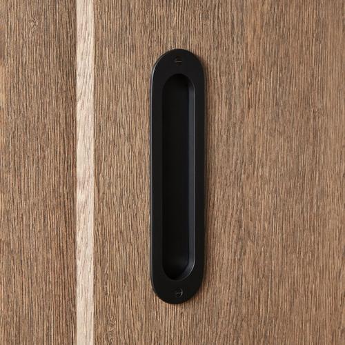 Elongated Oval Recessed Brass Pocket Door Pull in Matte Black