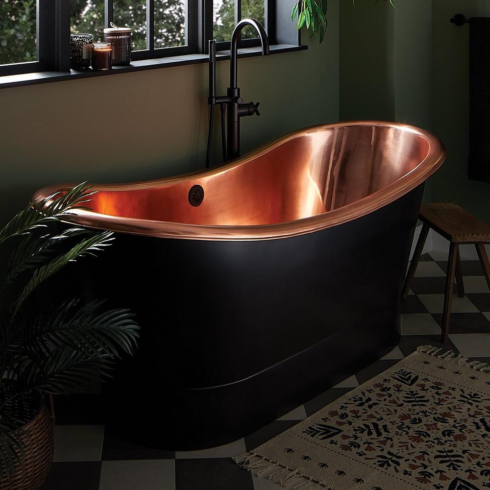 70" Thaine Antique Black Copper Double-Slipper Pedestal Tub