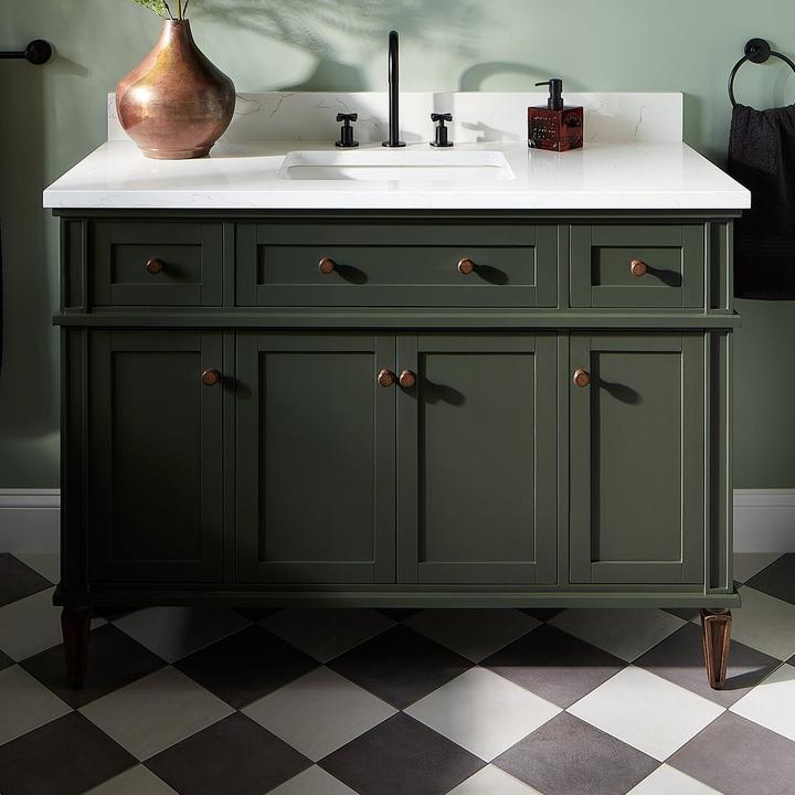 48" Elmdale Vanity with Rectangular Undermount Sink in Dark Olive Green for aging in place