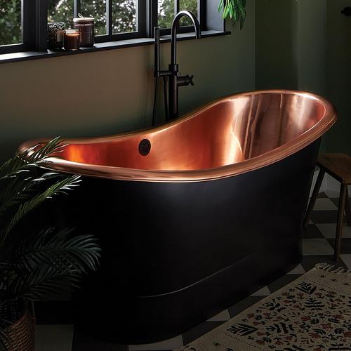 70" Thaine Antique Black Copper Double-Slipper Pedestal Tub