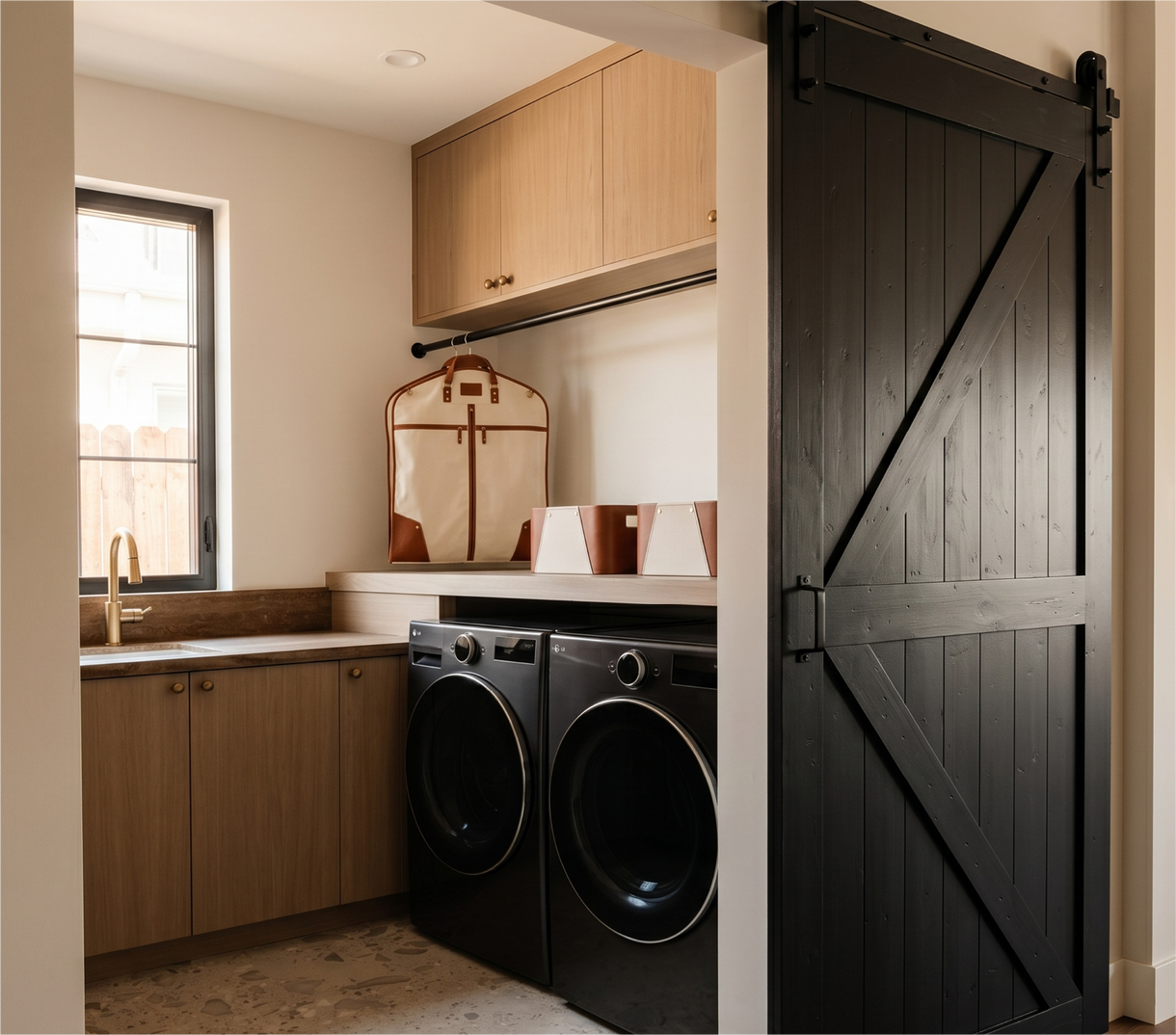 Ryan Saghian Clifton House Laundry Room with the Rodino Cabinet Knob - Antique Brass