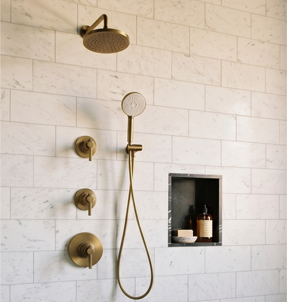 Greyfield Thermostatic Shower System in Aged Brass