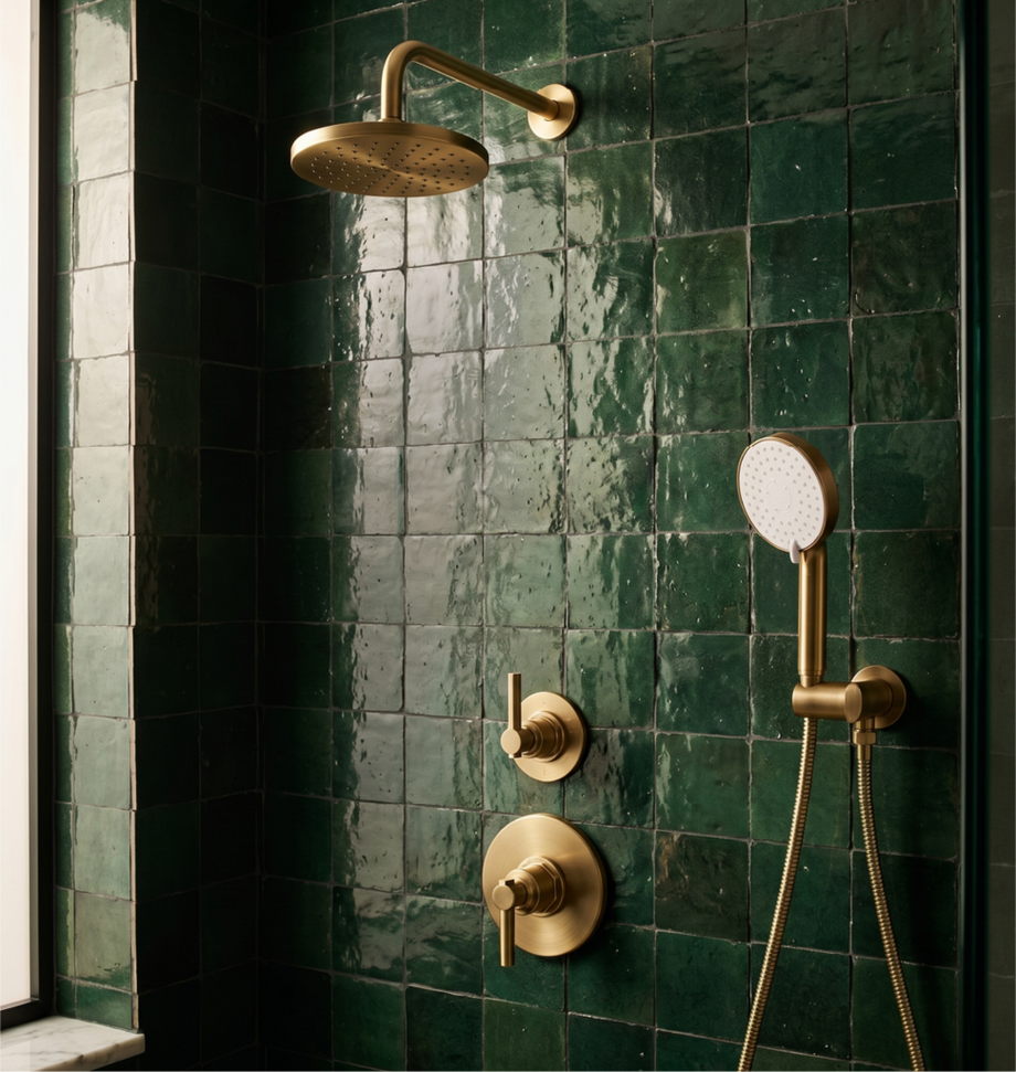 Greyfield Pressure Balance Shower System with Hand Shower - Aged Brass