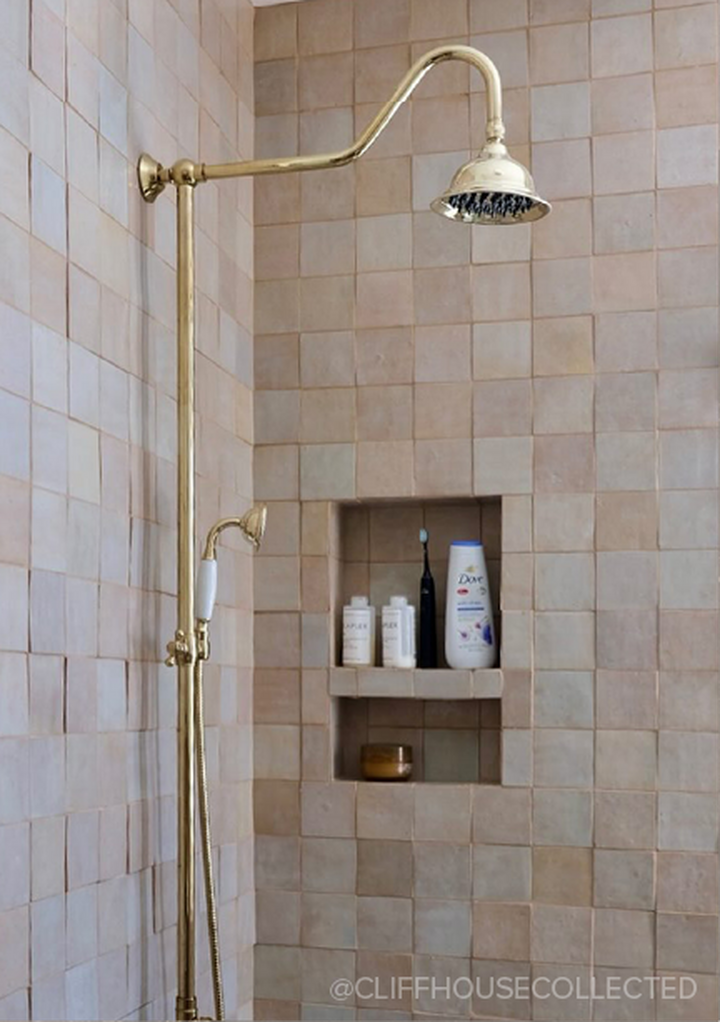 Alliston Exposed Pipe Shower with Hand Shower - Polished Brass