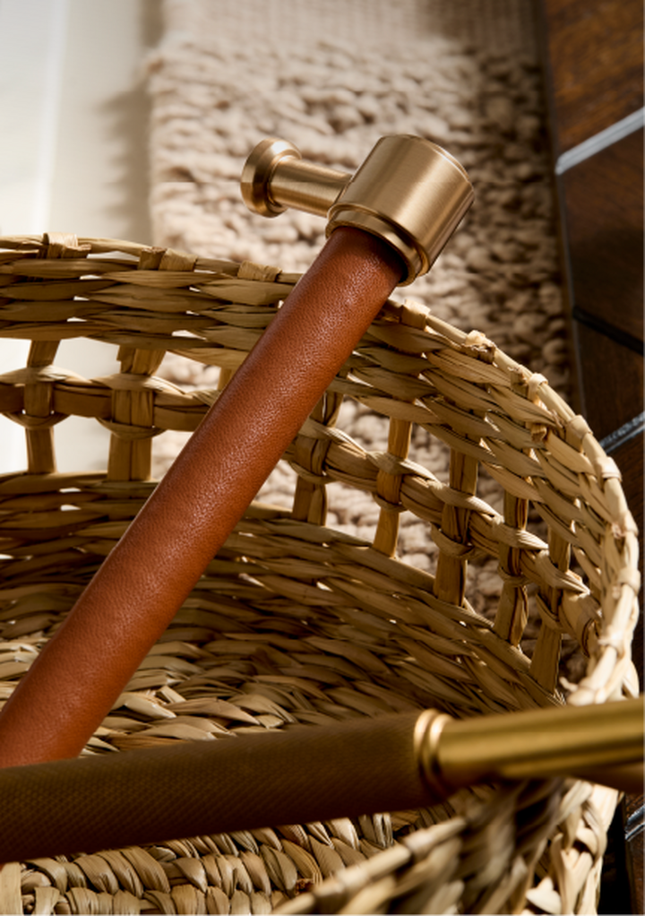 Lazzara Cabinet Pull - Brown Leather, Brushed Gold