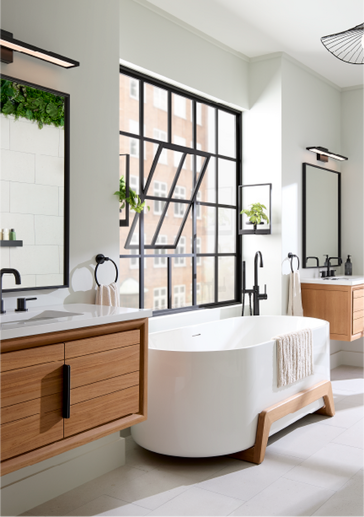 Conroy Tub with Wood Stand, Aliso Wall Mount Vanity