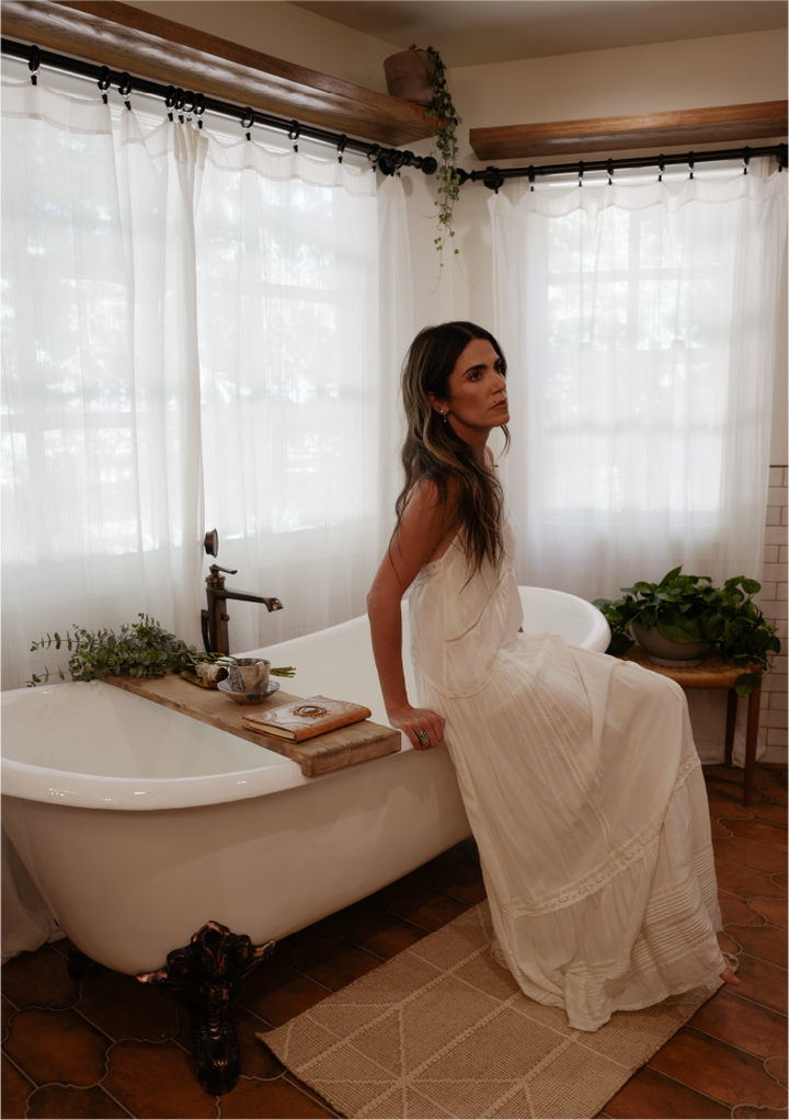Nikki Reed bathroom with the Lena Cast Iron Double-Slipper Clawfoot Soaking Tub