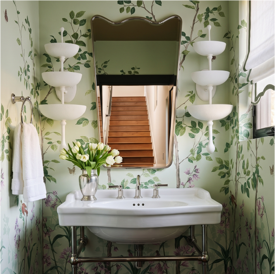 Clifton House Powder Room with the Cierra Console Sink, Greyfield Widepsread Faucet, Towel Ring in Chrome