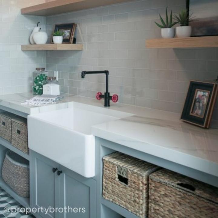 Laundry room by the Scott Brothers with the 24" Reinhard Fireclay Farmhouse Sink