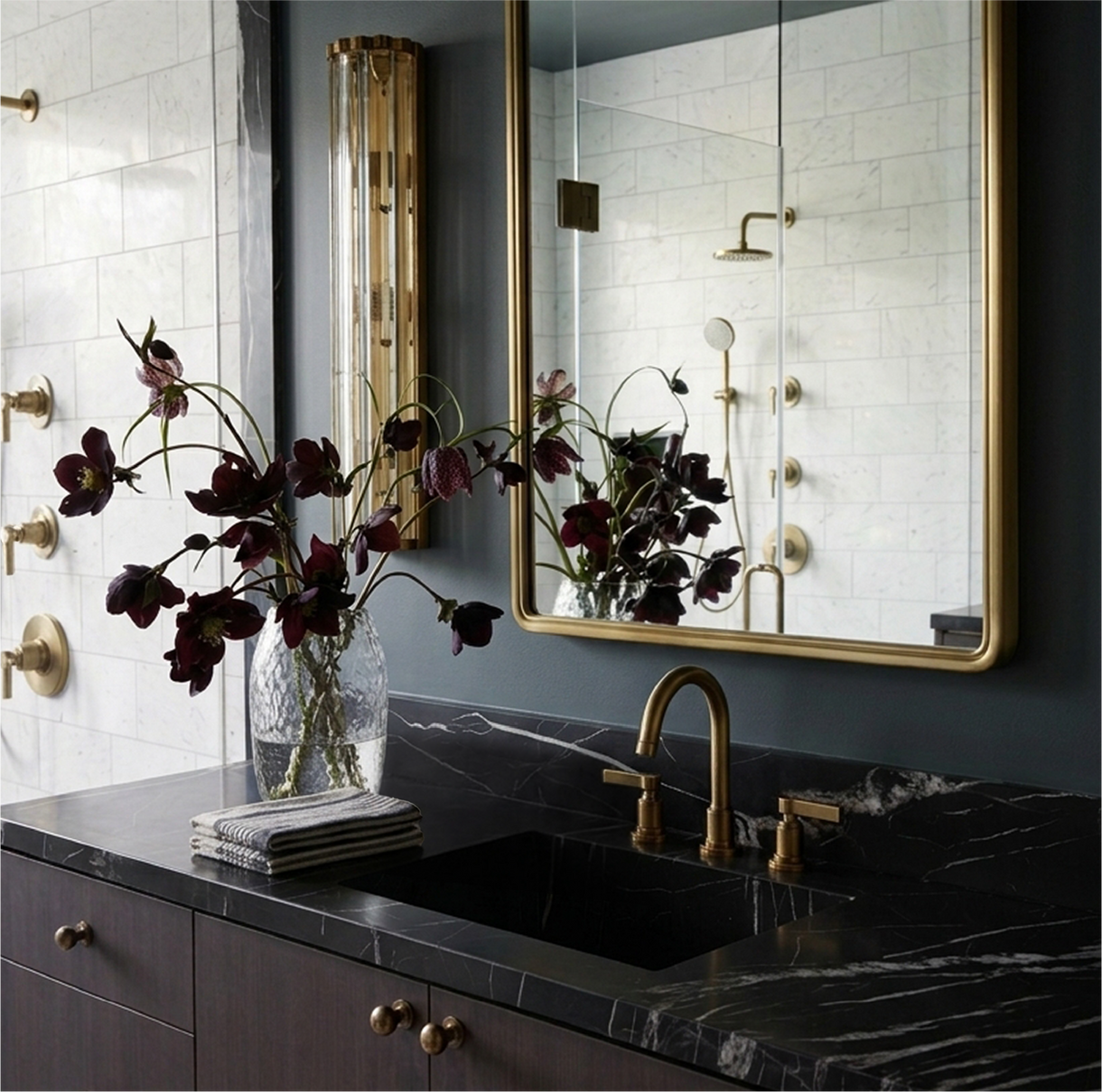 Ryan Saghian Bathroom - Greyfield Widespread Bathroom Faucet in Aged Brass