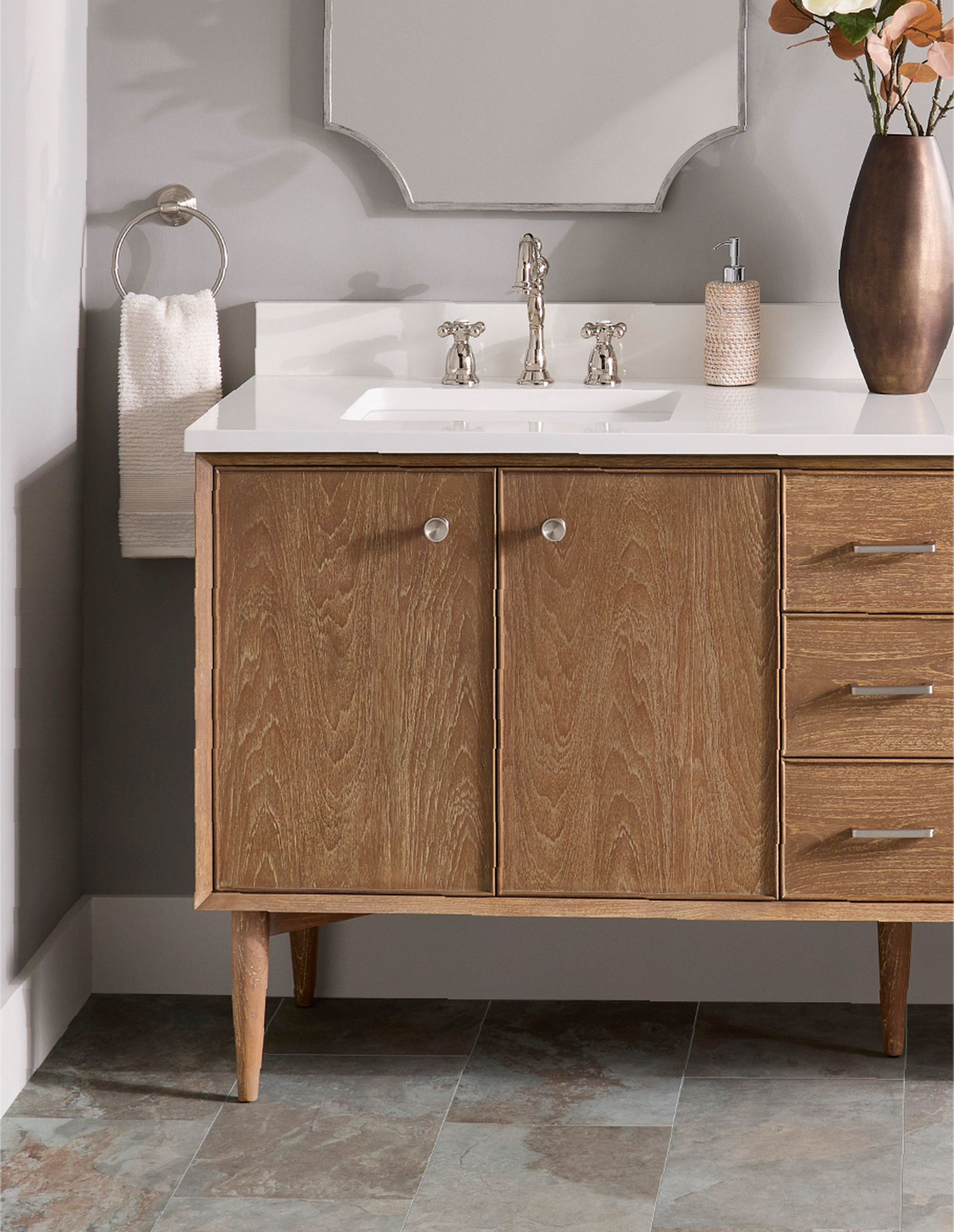Wendolyn Teak Double Vanity with Rect Undermount Sinks - Outlets - Washed Teak