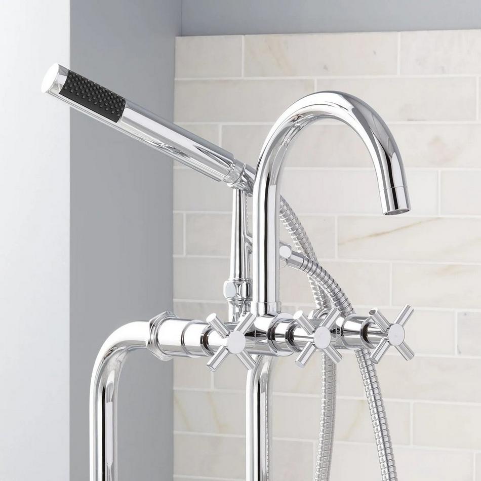 37-1/2" Sebastian Cross Handle Freestanding Tub Faucet and Supplies- Cross Handle- Chrome, , large image number 1