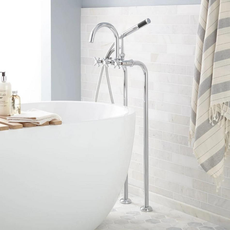 37-1/2" Sebastian Cross Handle Freestanding Tub Faucet and Supplies- Cross Handle- Chrome, , large image number 0