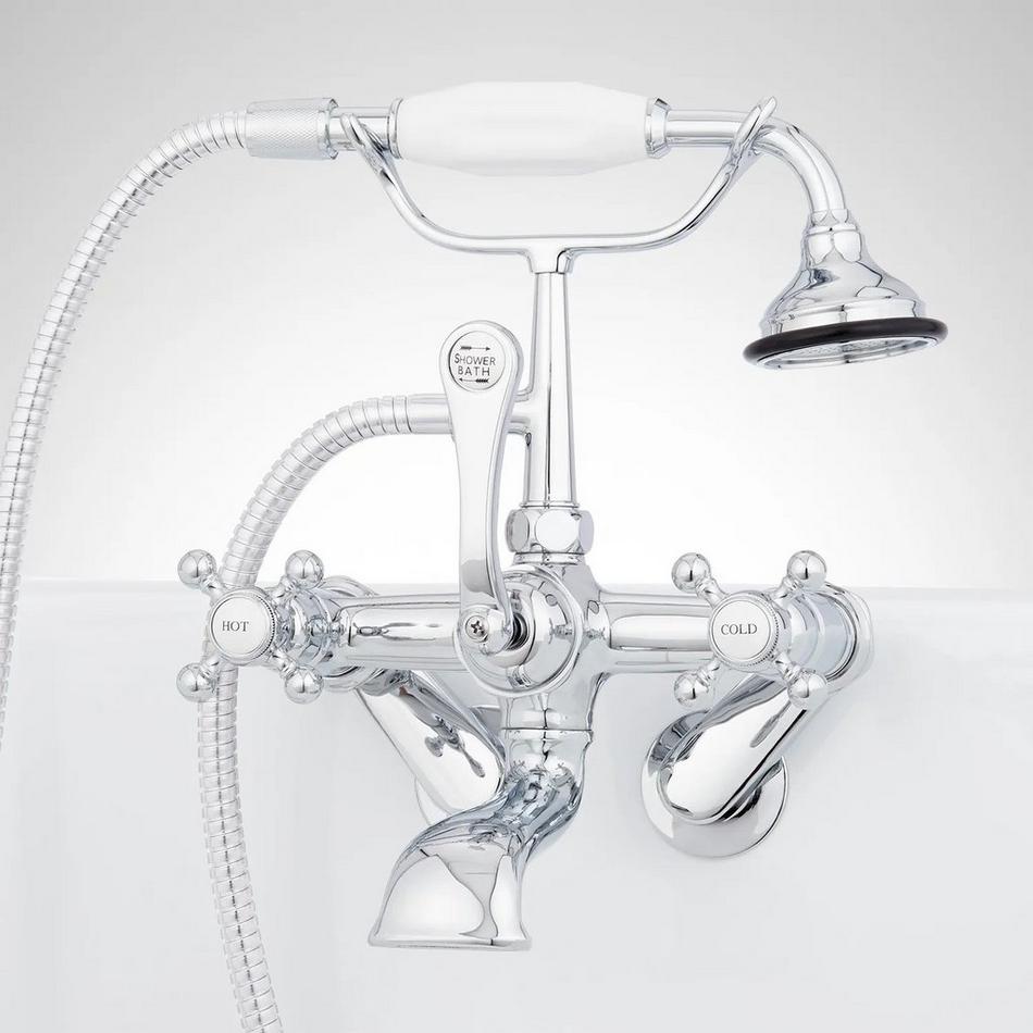 Tub Wall-Mount Telephone Faucet and Hand Shower - Vintage Cross Handles, , large image number 1