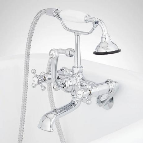Tub Wall-Mount Telephone Faucet and Hand Shower - Vintage Cross Handles