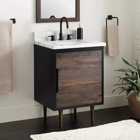 24" Bivins Teak Bathroom Vanity for Rectangular Undermount Sink - Java/Black