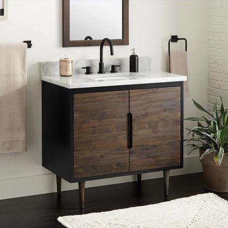 36" Bivins Teak Bathroom Vanity for Rectangular Undermount Sink - Java/Black