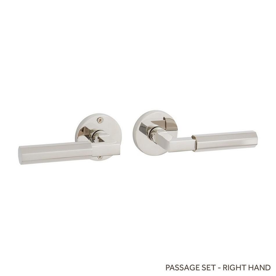 Signature Hardware 455533 Satin Brass Tolland Right Hand Solid Brass  Passage Door Knob Set with 2-3/4 Backset 
