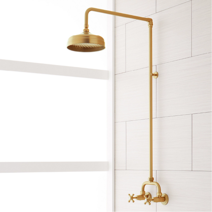 Baudette Exposed Pipe Shower - Brushed Gold