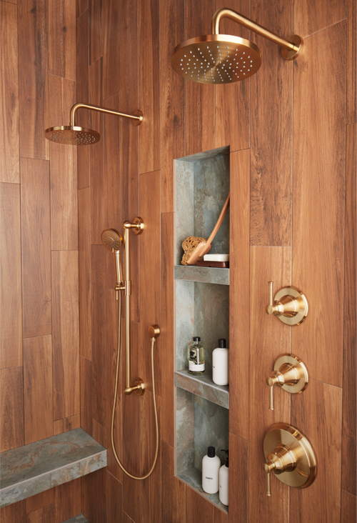 Beasley Thermostatic Shower System - Brushed Gold