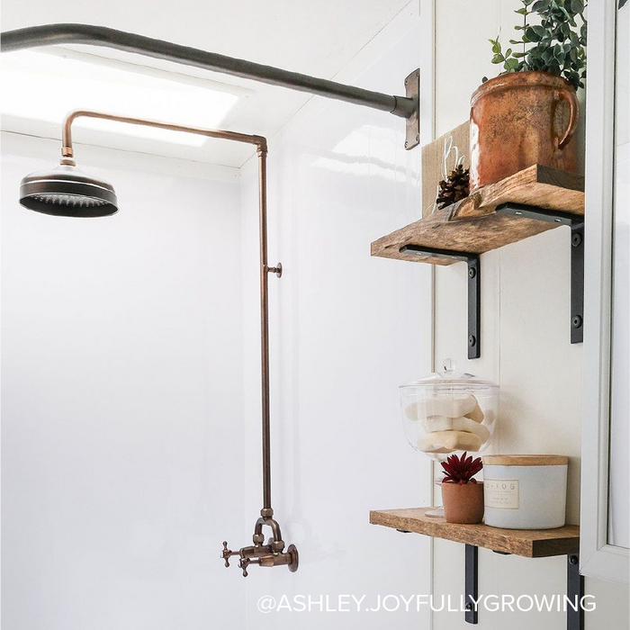 Baudette Exposed Pipe Wall-Mount Shower - Matte Black